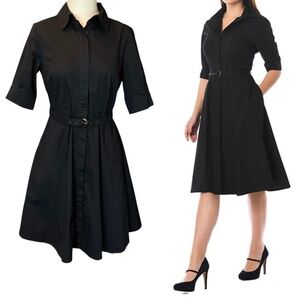eShakti Cotton Poplin Belted Shirtdress